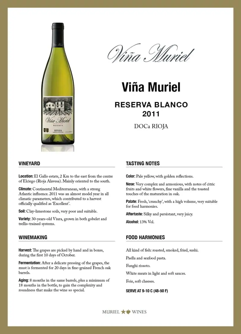 Soups and creams: Viña Muriel Blanco Reserva