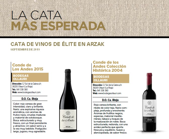 Two Conde de los Andes wines at Arzak's Elite tasting