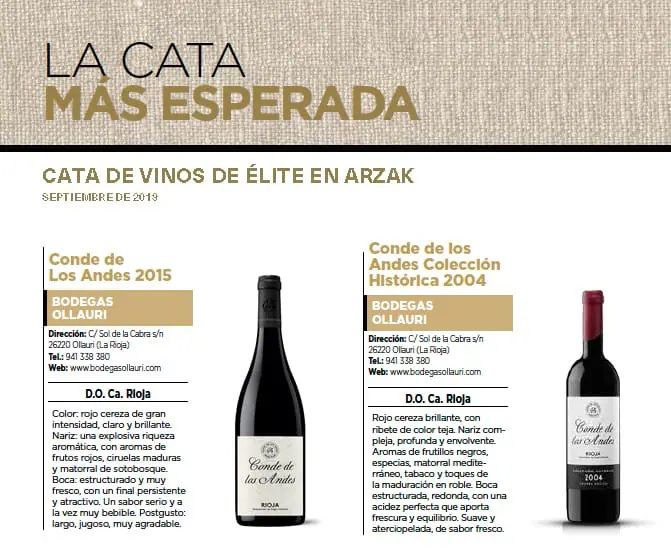 Dos vinos de Conde de los Andes en la Cata Élite de Arzak